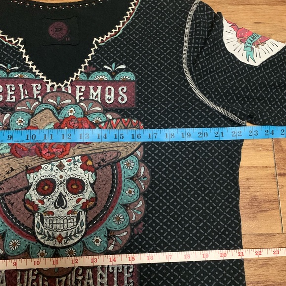 Double D Ranch Black Long Sleeve Día del Gigante Design Embroidery Top Cotton - Picture 14 of 16